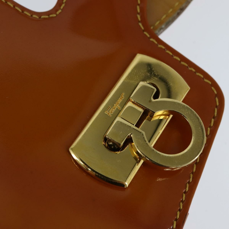 【日本直送】Salvatore Ferragamo Gancini 手袋 琺瑯 2way Orange Gold Auth 148178-17