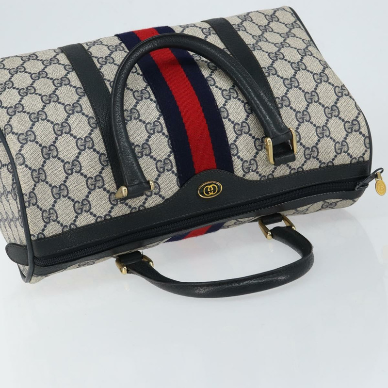 【日本直送】GUCCI GG Supreme Sherry Line 波士頓包 PVC 海軍藍 金色 紅色 正品 148161-5