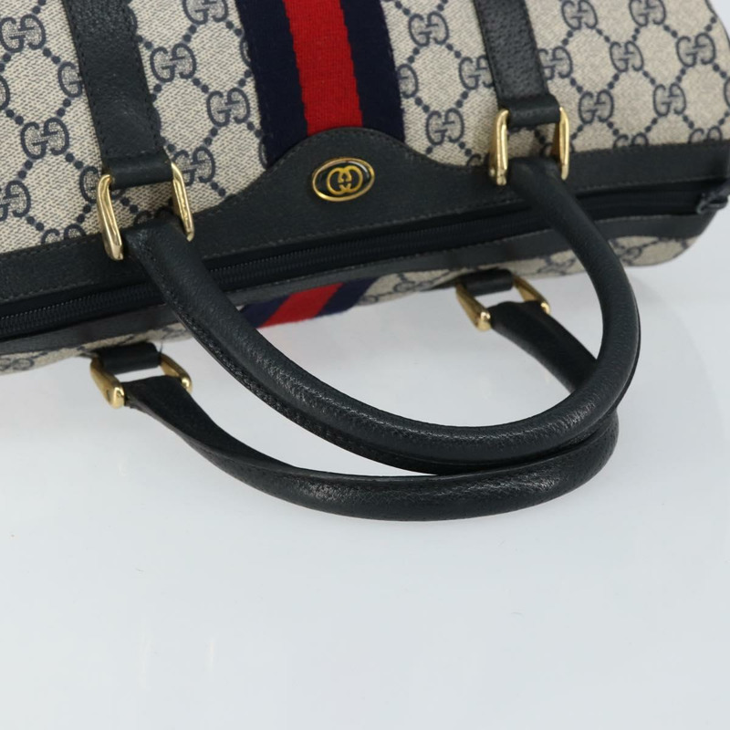 【日本直送】GUCCI GG Supreme Sherry Line 波士頓包 PVC 海軍藍 金色 紅色 正品 148161-6