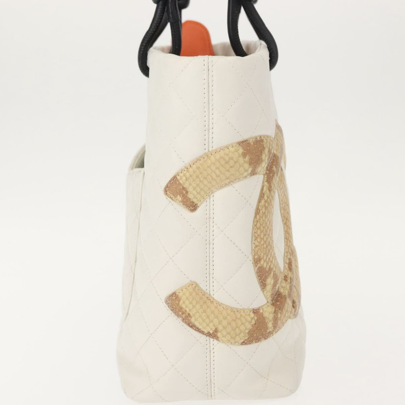 【日本直送】香奈兒 Cambon 系列托特包，羊皮材質，白色，銀色雙C標誌，正品編號 148211-3