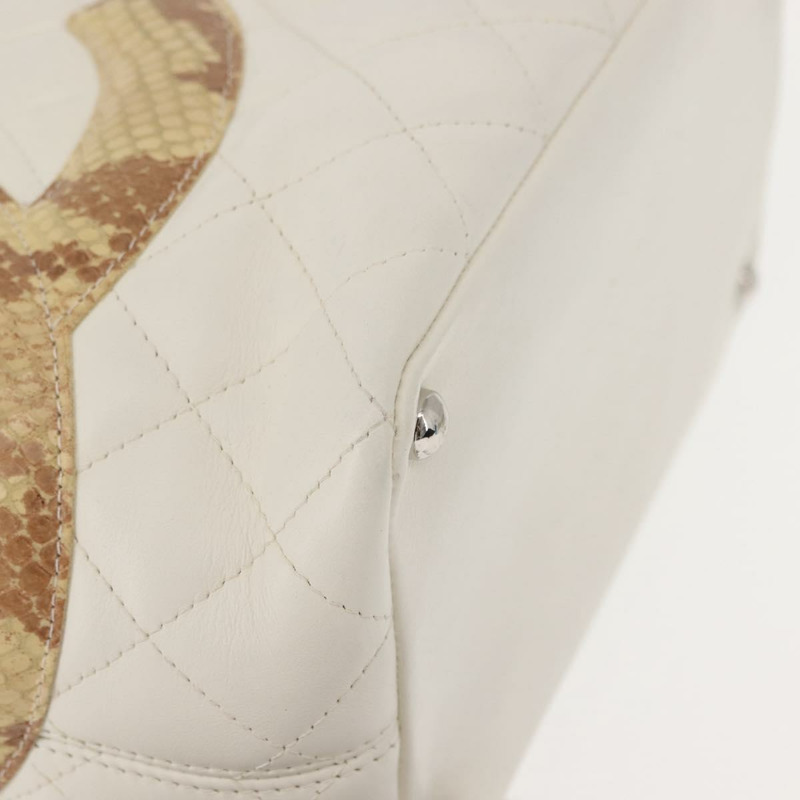 【日本直送】香奈兒 Cambon 系列托特包，羊皮材質，白色，銀色雙C標誌，正品編號 148211-7