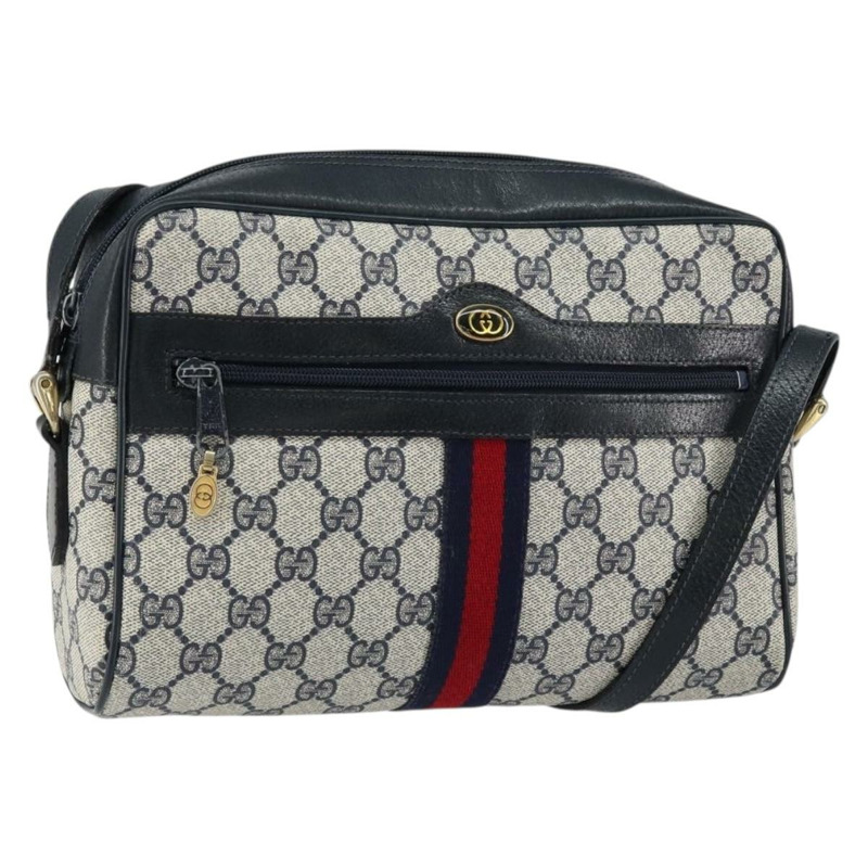 【日本直送】GUCCI GG Supreme Sherry Line 單肩包 PVC 海軍藍 金色 正品 148163-0