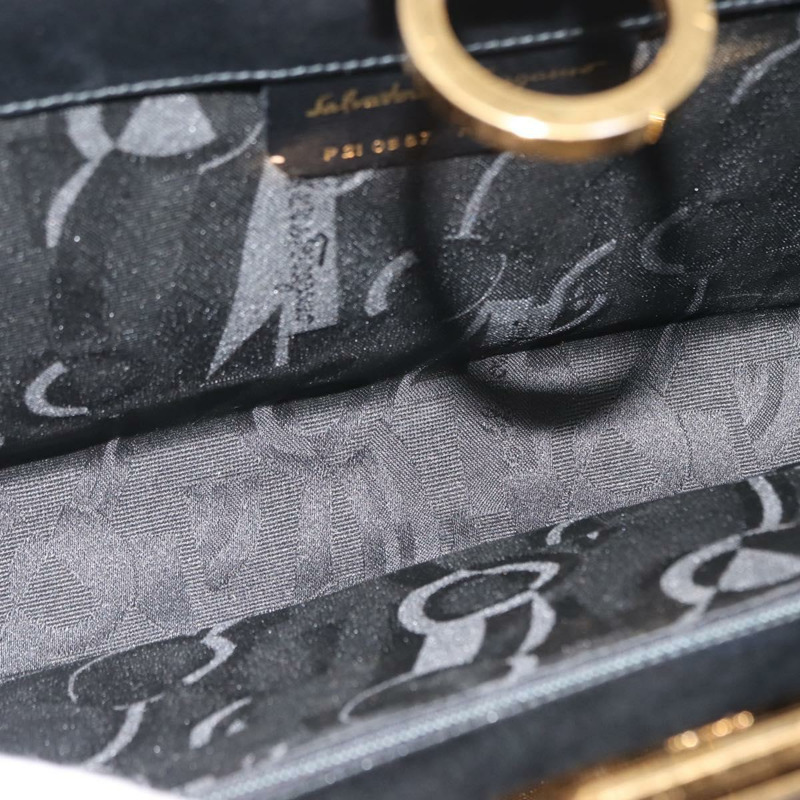 【日本直送】Salvatore Ferragamo Gancini 鏈條肩背包，黑色皮革，金色，正品，貨號 148176-10