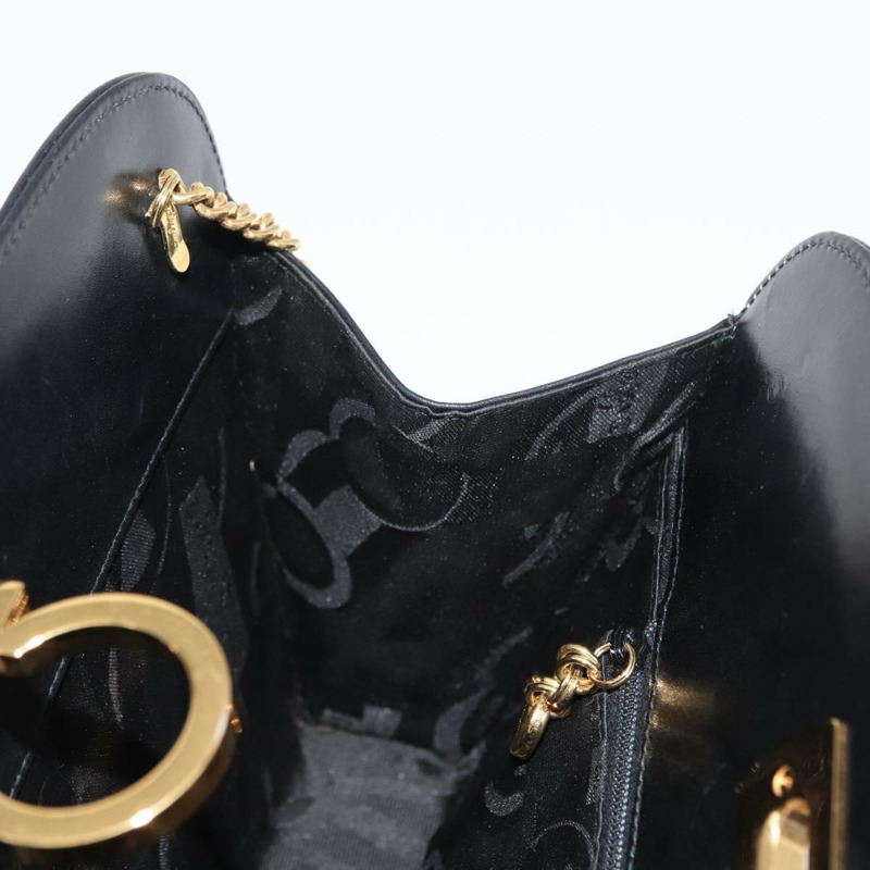 【日本直送】Salvatore Ferragamo Gancini 鏈條肩背包，黑色皮革，金色，正品，貨號 148176-16