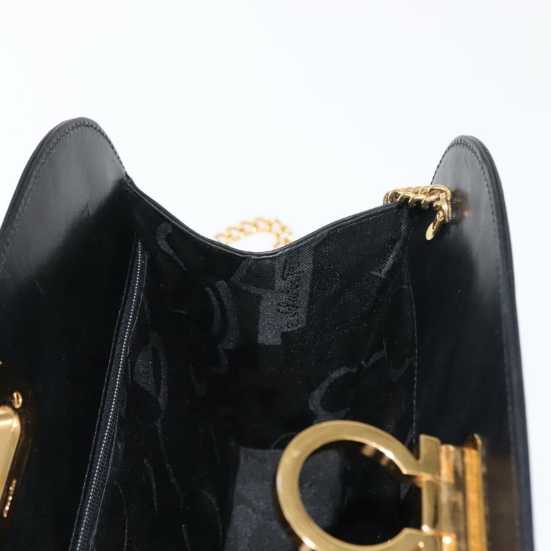 【日本直送】Salvatore Ferragamo Gancini 鏈條肩背包，黑色皮革，金色，正品，貨號 148176-17