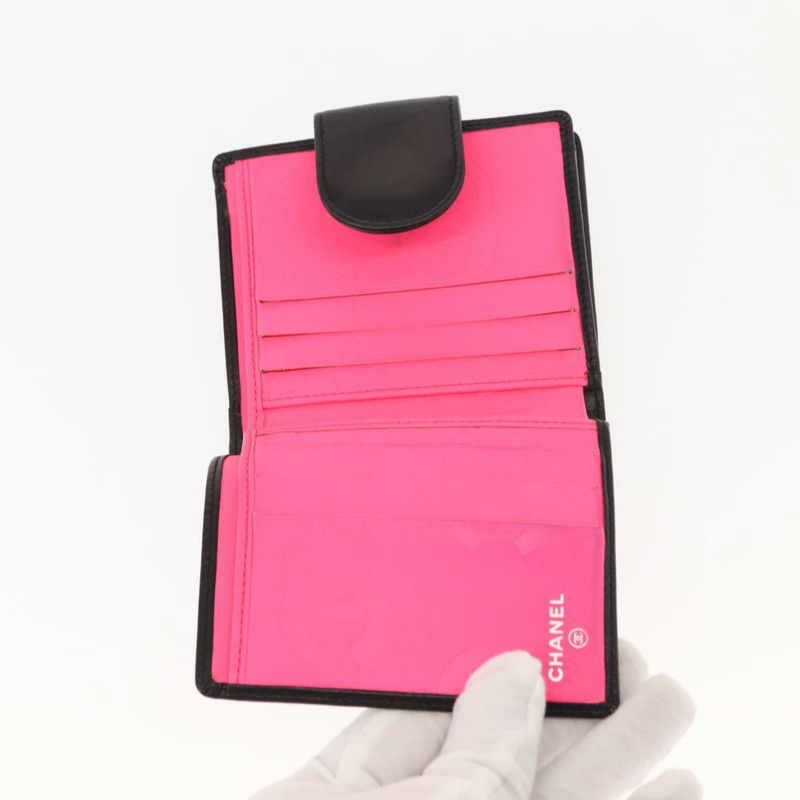 【日本直送】香奈兒 Matelasse Cambon 系列錢包 小牛皮 黑色 銀色 CC 標誌 Auth 148445-8