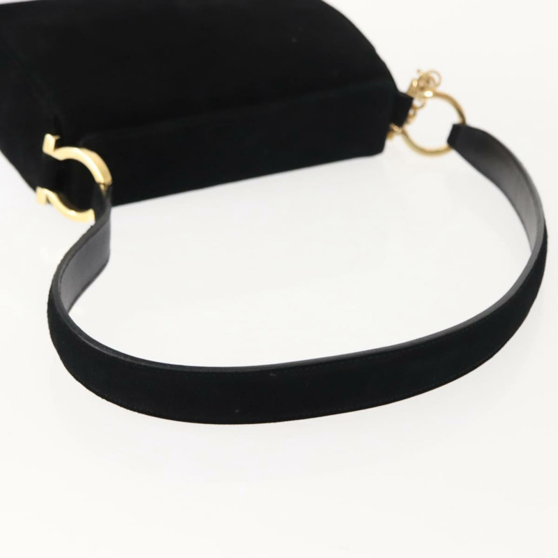 【日本直送】Salvatore Ferragamo Gancini 肩背包 麂皮 黑色 金色 正品 148886-6