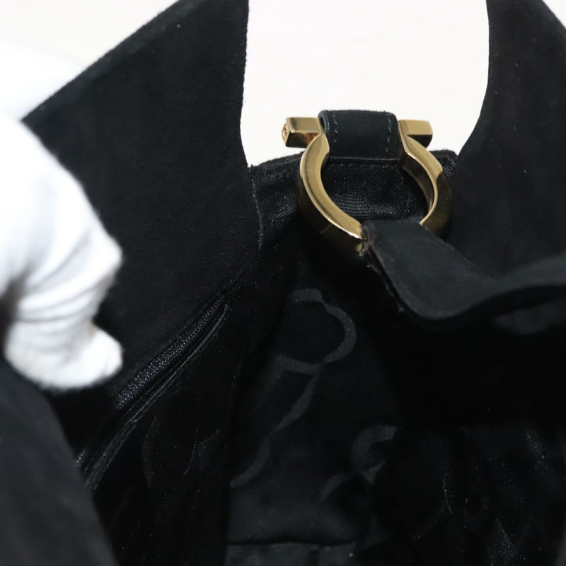 【日本直送】Salvatore Ferragamo Gancini 肩背包 麂皮 黑色 金色 正品 148886-16