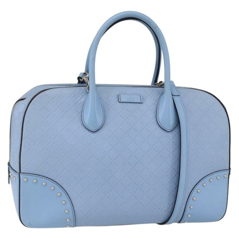 GUCCI Diamante 手提包 皮革 兩用 淺藍色 金色 354332 正品 150519