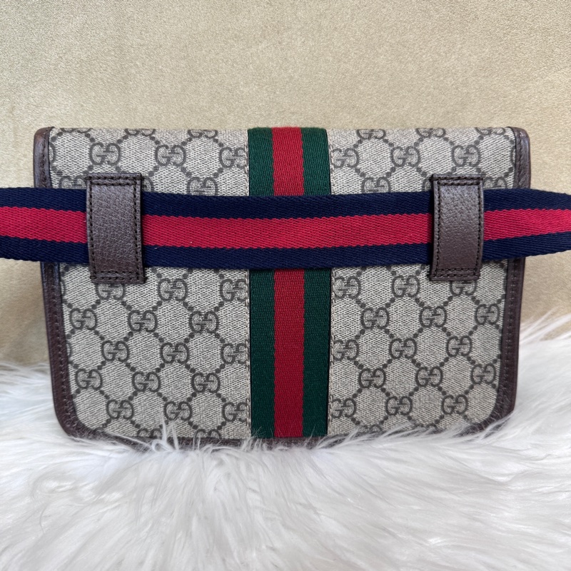 Gucci PVC咖牛皮霧金釦下蓋磁吸胸腰包-1