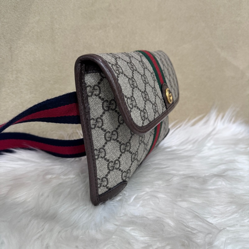 Gucci PVC咖牛皮霧金釦下蓋磁吸胸腰包-2