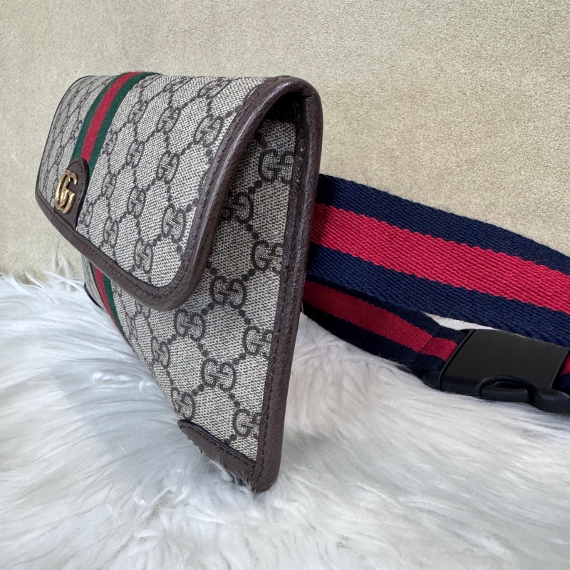 Gucci PVC咖牛皮霧金釦下蓋磁吸胸腰包-3