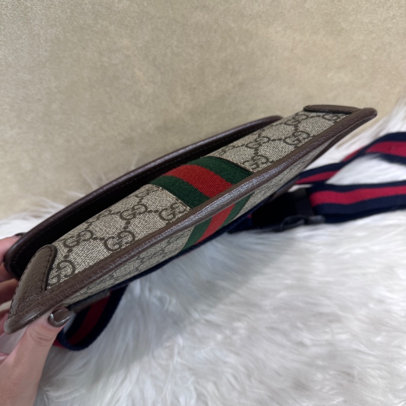 Gucci PVC咖牛皮霧金釦下蓋磁吸胸腰包-4