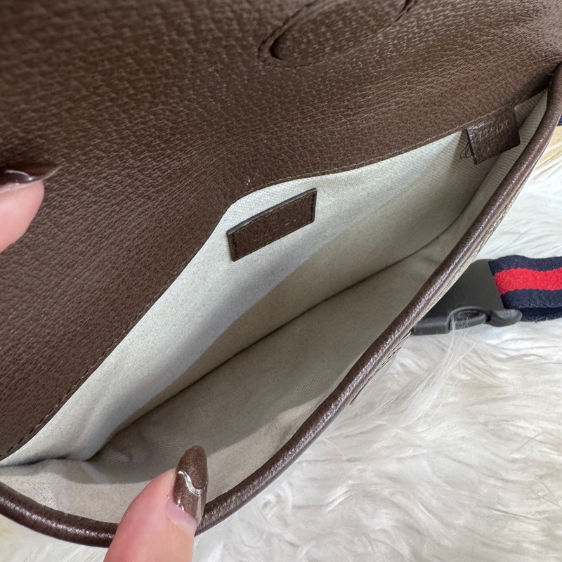 Gucci PVC咖牛皮霧金釦下蓋磁吸胸腰包-6