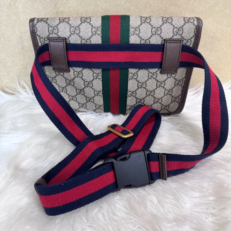 Gucci PVC咖牛皮霧金釦下蓋磁吸胸腰包-7