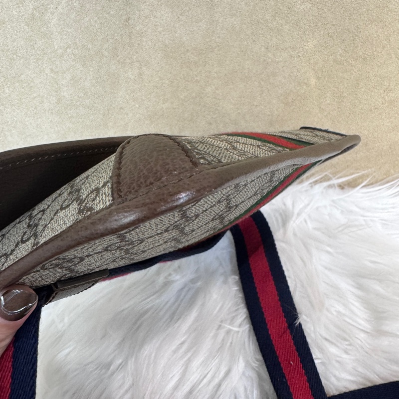 Gucci PVC咖牛皮霧金釦下蓋磁吸胸腰包-8