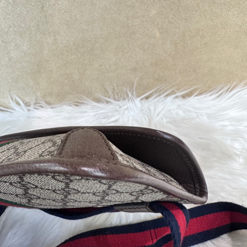 Gucci PVC咖牛皮霧金釦下蓋磁吸胸腰包-9