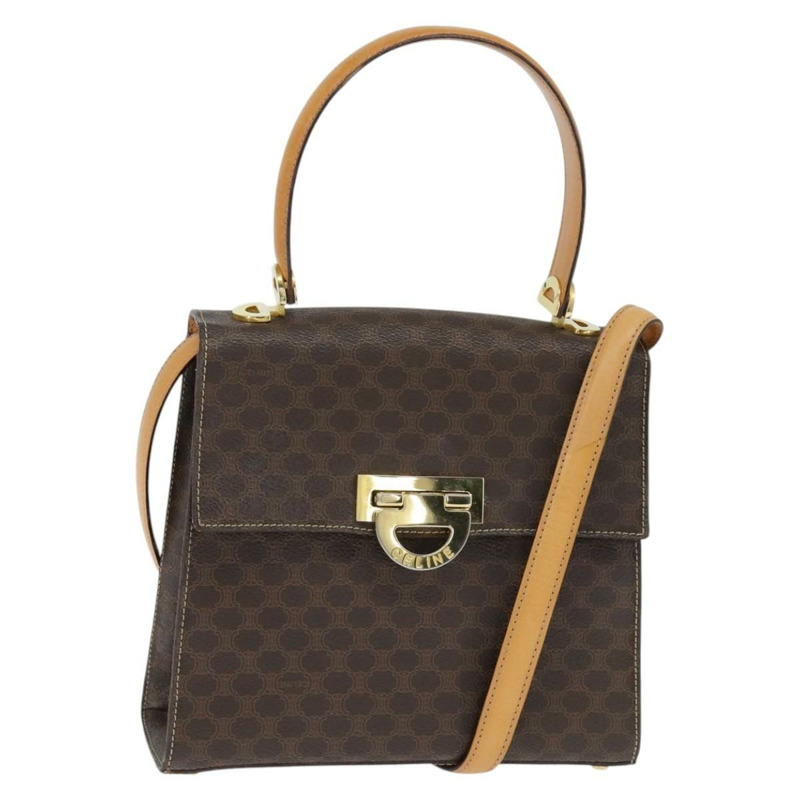 【日本直送】CELINE Macadam帆布手提包 PVC皮革 2way Brown Gold Auth 150512-0