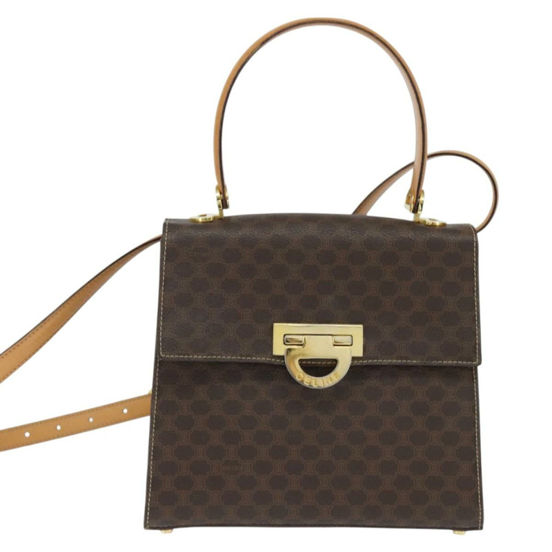 【日本直送】CELINE Macadam帆布手提包 PVC皮革 2way Brown Gold Auth 150512-12