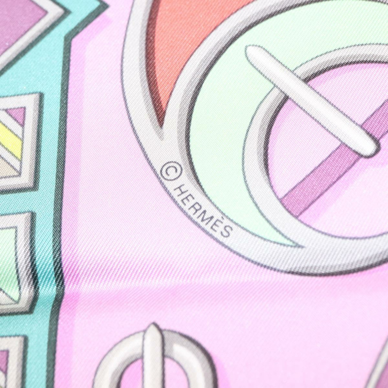 【日本直送】愛馬仕 Carre 90 絲巾 “EN BOUCLES” 粉紅色真絲 Auth 148481-12