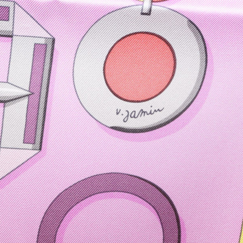 【日本直送】愛馬仕 Carre 90 絲巾 “EN BOUCLES” 粉紅色真絲 Auth 148481-13