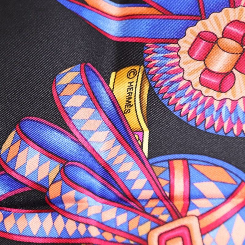 【日本直送】HERMES Carre 90 圍巾「LES RUBANS DU CHEVAL」絲綢黑色正品 148964-11