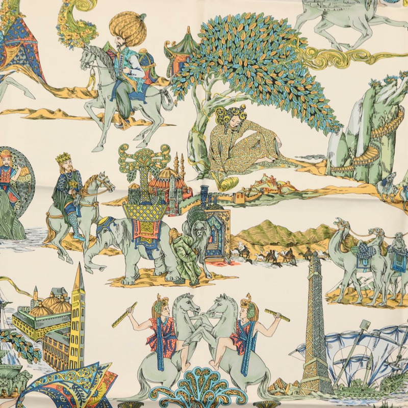 【日本直送】HERMES Carre 90 圍巾「Au FIL de La SOIE」絲綢藍色正品 147568-5