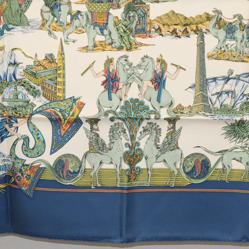 【日本直送】HERMES Carre 90 圍巾「Au FIL de La SOIE」絲綢藍色正品 147568-8