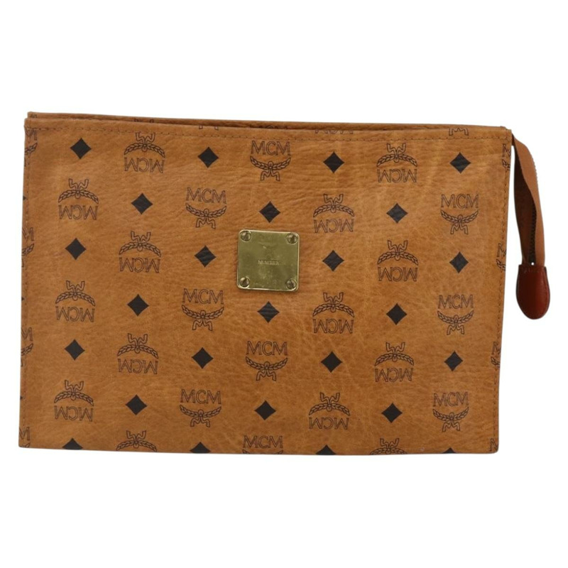 【日本直送】MCM Logoogram Vicetos 手拿包 PVC 皮革 棕色 金色 正品 150200-12