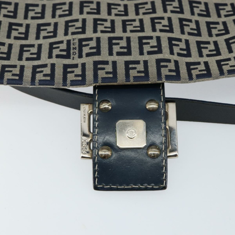 【日本直送】FENDI Zucchino帆布Mamma Baguette托特包 海軍藍 銀色 正品 147547-18