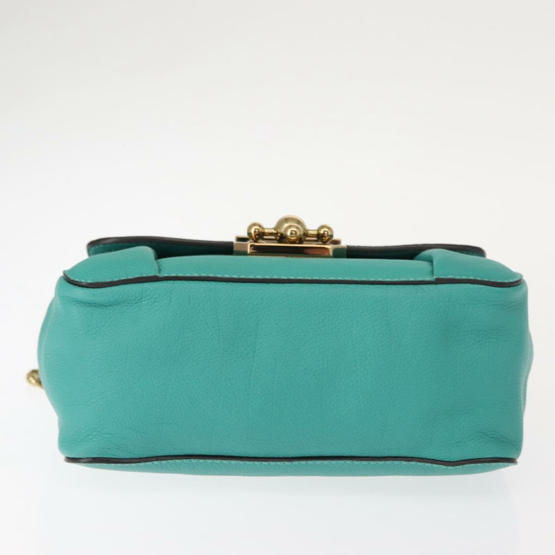 【日本直送】Chloe 鏈條 Elsie 單肩包 皮革 綠松石藍 金色 正品 149266-4