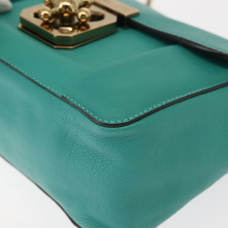 【日本直送】Chloe 鏈條 Elsie 單肩包 皮革 綠松石藍 金色 正品 149266-13