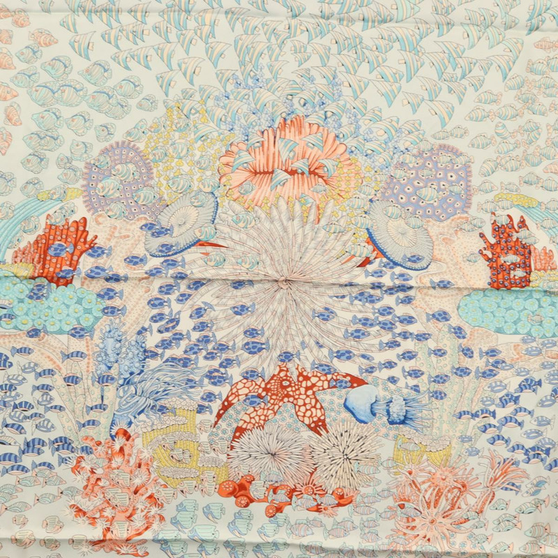 【日本直送】愛馬仕 Carre 90 絲巾「RENCONTRE OCEAN」真絲淺藍色正品 148193-5