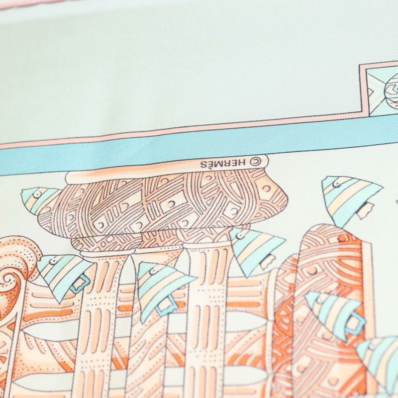 【日本直送】愛馬仕 Carre 90 絲巾「RENCONTRE OCEAN」真絲淺藍色正品 148193-11