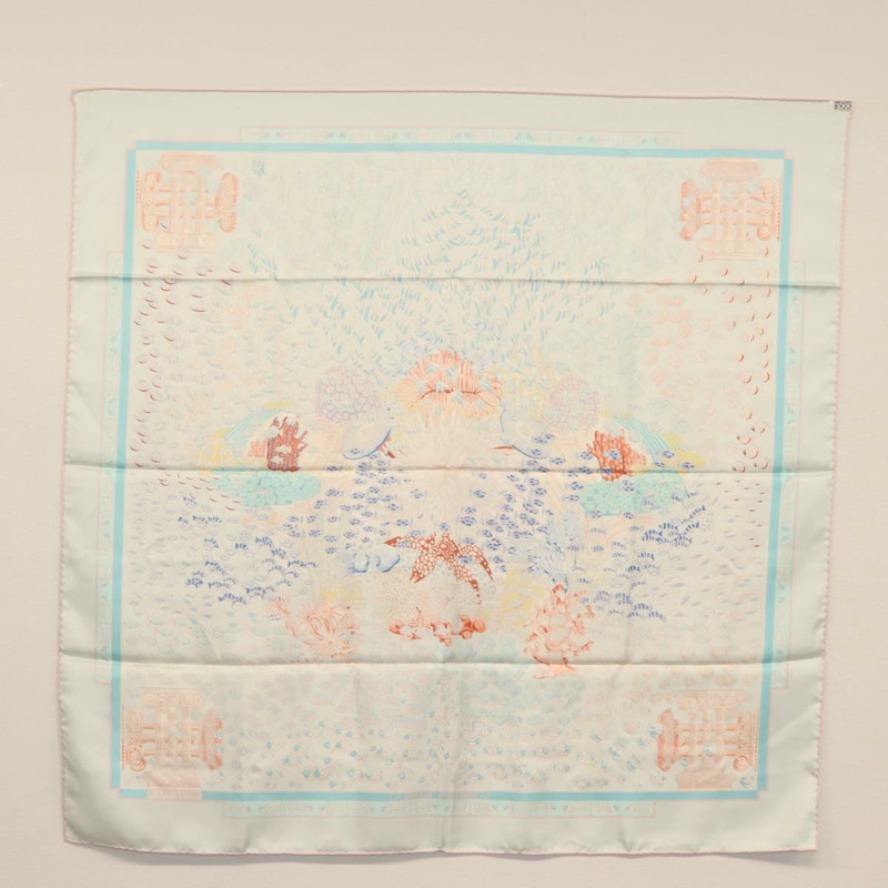 【日本直送】愛馬仕 Carre 90 絲巾「RENCONTRE OCEAN」真絲淺藍色正品 148193-12