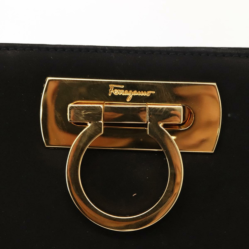 【日本直送】Salvatore Ferragamo Chain Gancini 單肩包，黑色麂皮，金色，正品，貨號 150385-9