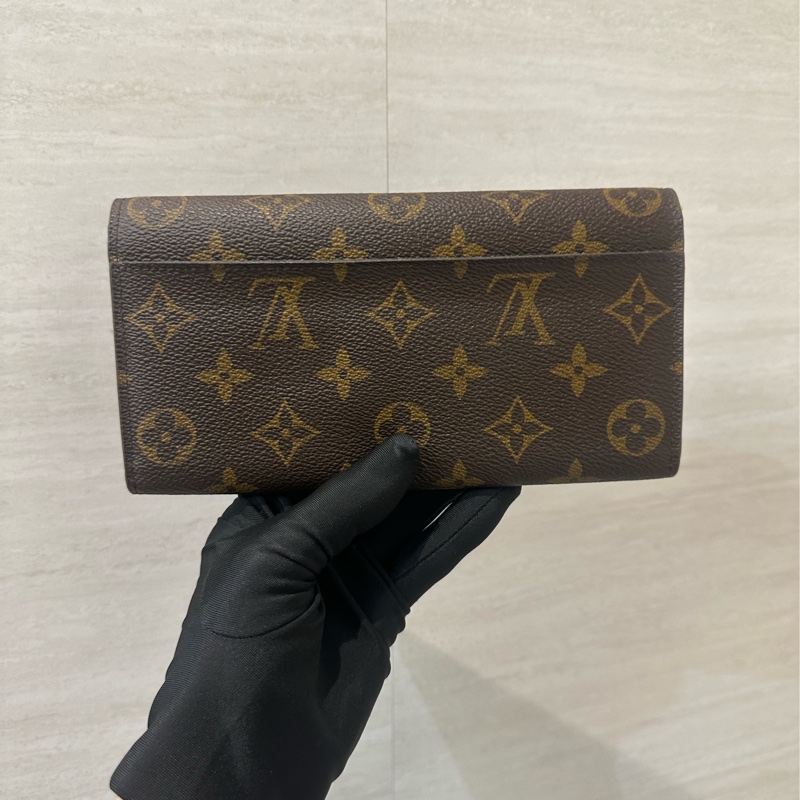 LV 原花內棕色金釦信封下蓋16卡Sarah長夾M60531-1