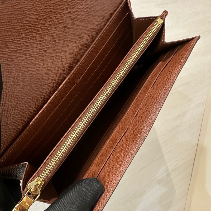 LV 原花內棕色金釦信封下蓋16卡Sarah長夾M60531-6