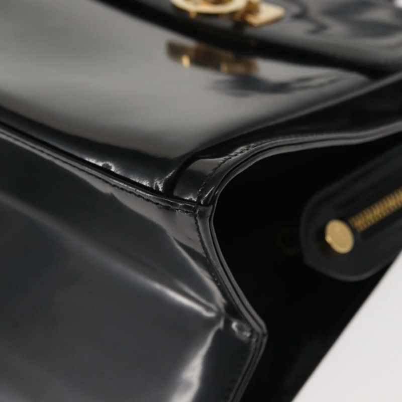 【日本直送】Salvatore Ferragamo Gancini 手提包 漆皮 黑色 金色 Auth 150346-13