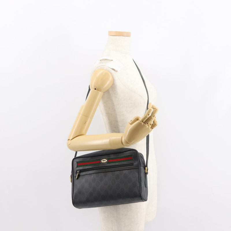 【日本直送】GUCCI GG Supreme Web Sherry Line 手提包 PVC 黑色金色 119 02 088 正品 150341-22