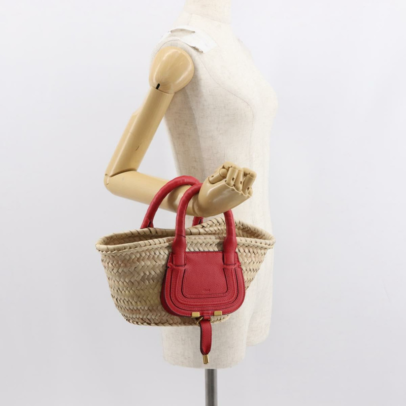 【日本直送】Chloe 手提包 草編皮革 米色 紅色 正品 150475-20