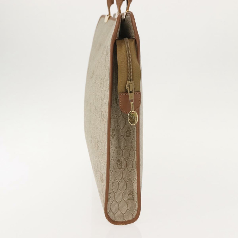 【日本直送】Christian Dior 蜂巢帆布手提包 PVC 皮革 米色 金色 正品 150446-3