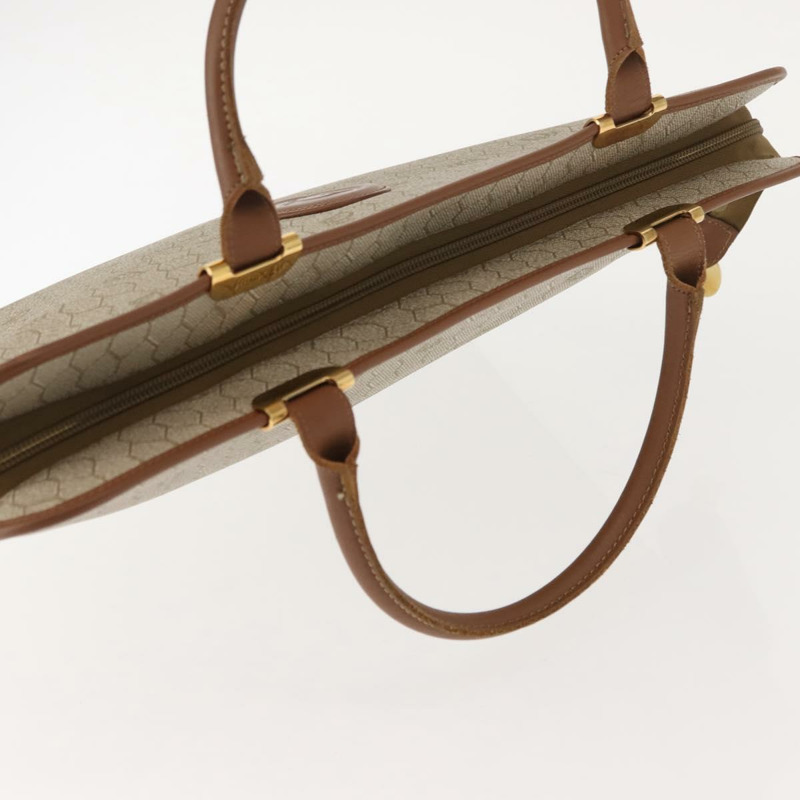 【日本直送】Christian Dior 蜂巢帆布手提包 PVC 皮革 米色 金色 正品 150446-5