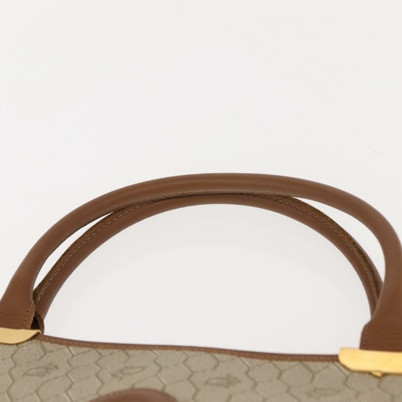 【日本直送】Christian Dior 蜂巢帆布手提包 PVC 皮革 米色 金色 正品 150446-7