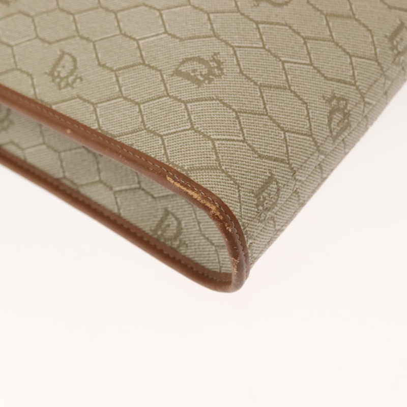 【日本直送】Christian Dior 蜂巢帆布手提包 PVC 皮革 米色 金色 正品 150446-8