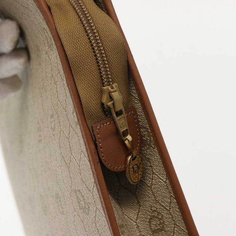 【日本直送】Christian Dior 蜂巢帆布手提包 PVC 皮革 米色 金色 正品 150446-9