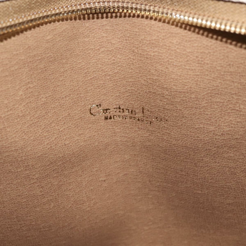 【日本直送】Christian Dior 蜂巢帆布手提包 PVC 皮革 米色 金色 正品 150446-10