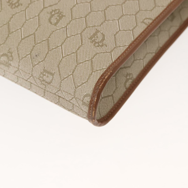 【日本直送】Christian Dior 蜂巢帆布手提包 PVC 皮革 米色 金色 正品 150446-13