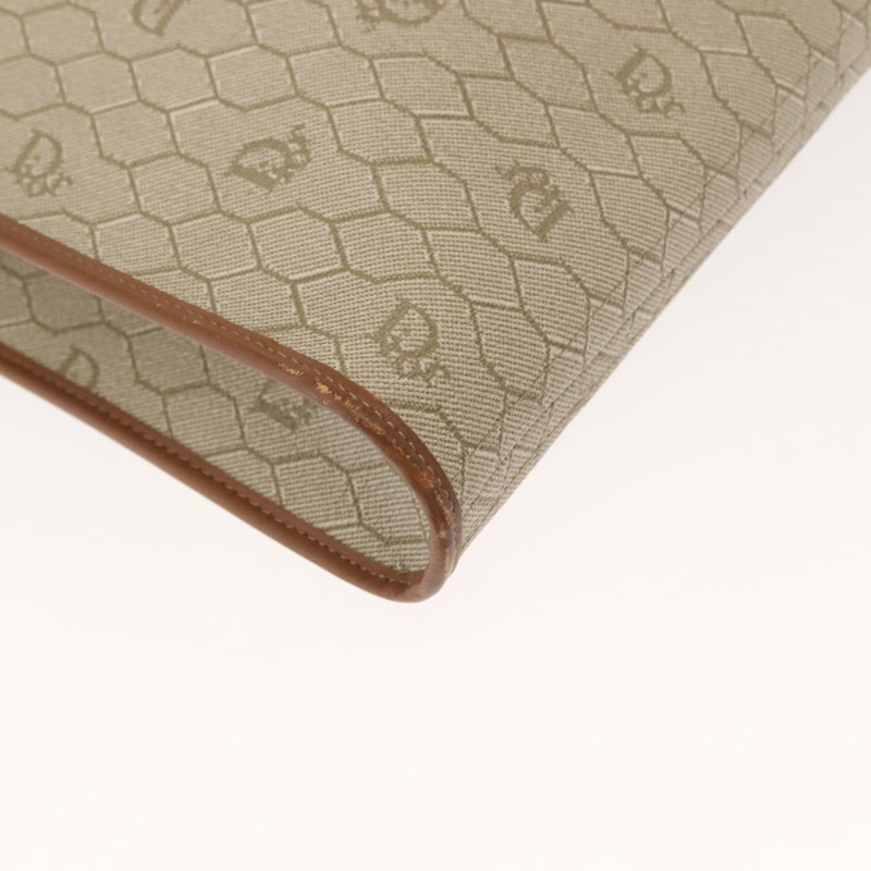 【日本直送】Christian Dior 蜂巢帆布手提包 PVC 皮革 米色 金色 正品 150446-14