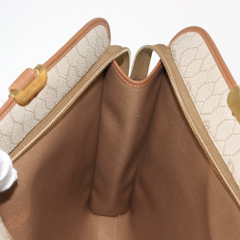【日本直送】Christian Dior 蜂巢帆布手提包 PVC 皮革 米色 金色 正品 150446-17